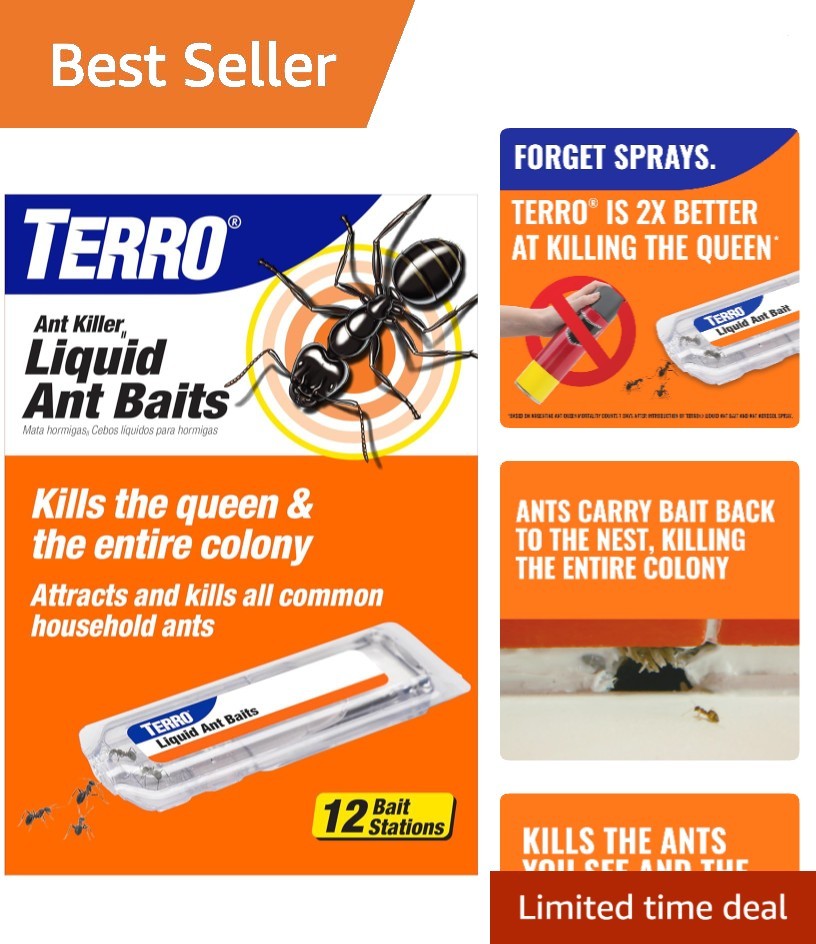 TERRO Ant Killer Bait Stations T300B Liquid Bait Eliminates Ants-12 Station Pack