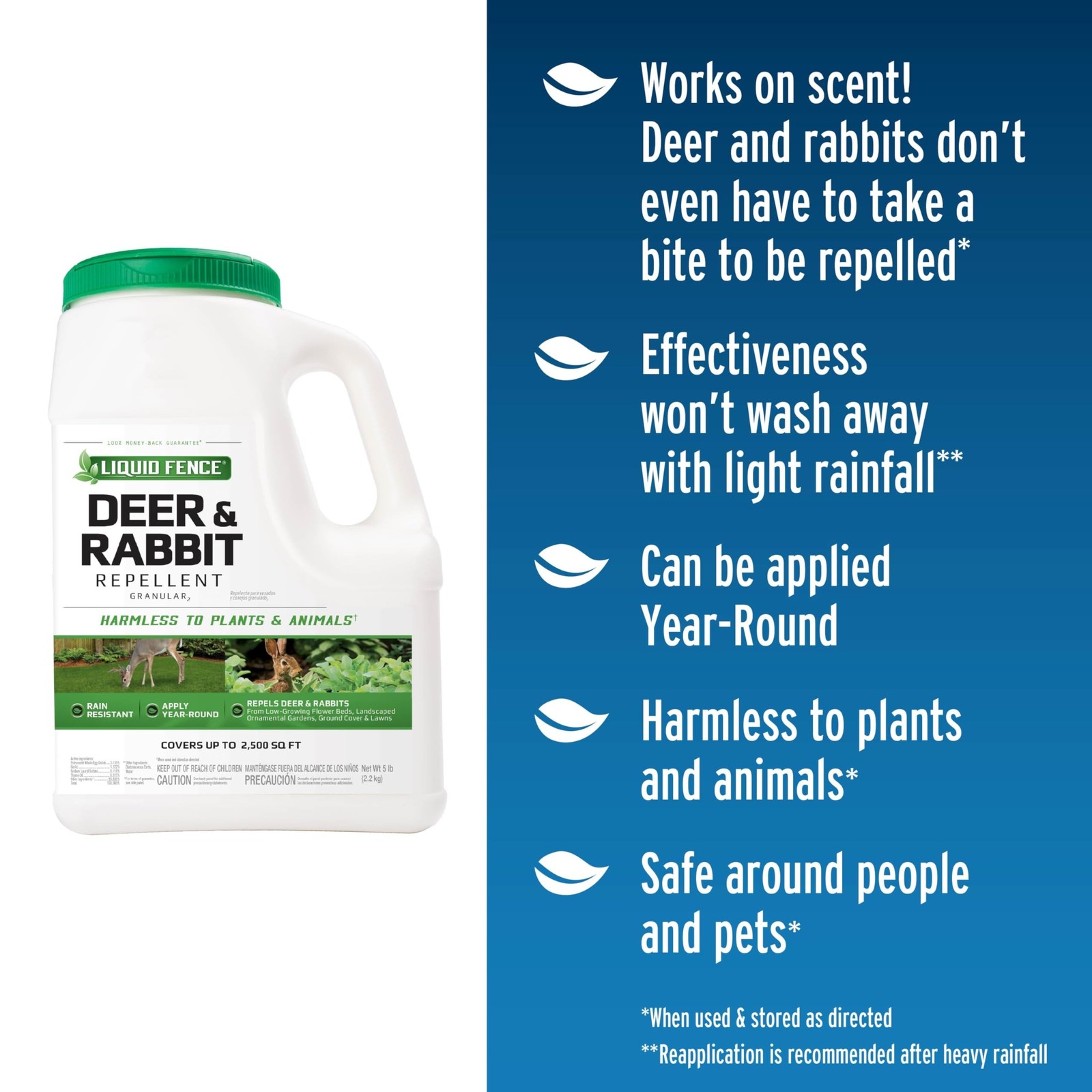 Liquid Fence Deer & Rabbit Repellent Granular, White, 5LB 5 Pound (Pack of 1)