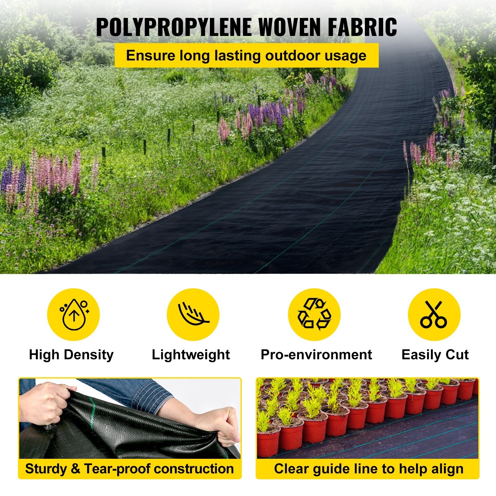 6′ x 300′ Woven Ground Cover Landscape Fabric 3.2-ounce Weed Barrier ~ H
