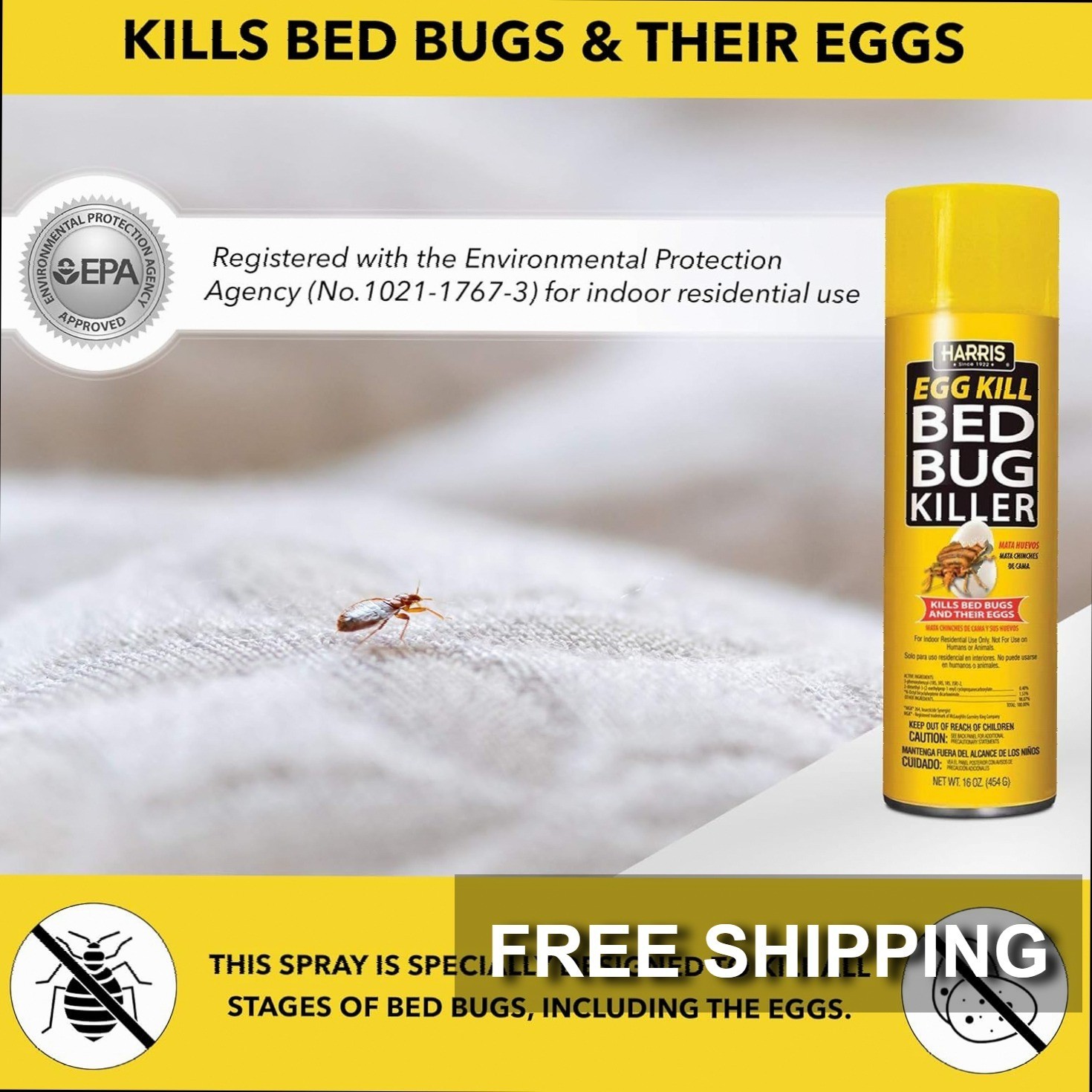 Spray para Chinches y Huevos Aerosol de 16oz Eliminador Efectivo de Insectos