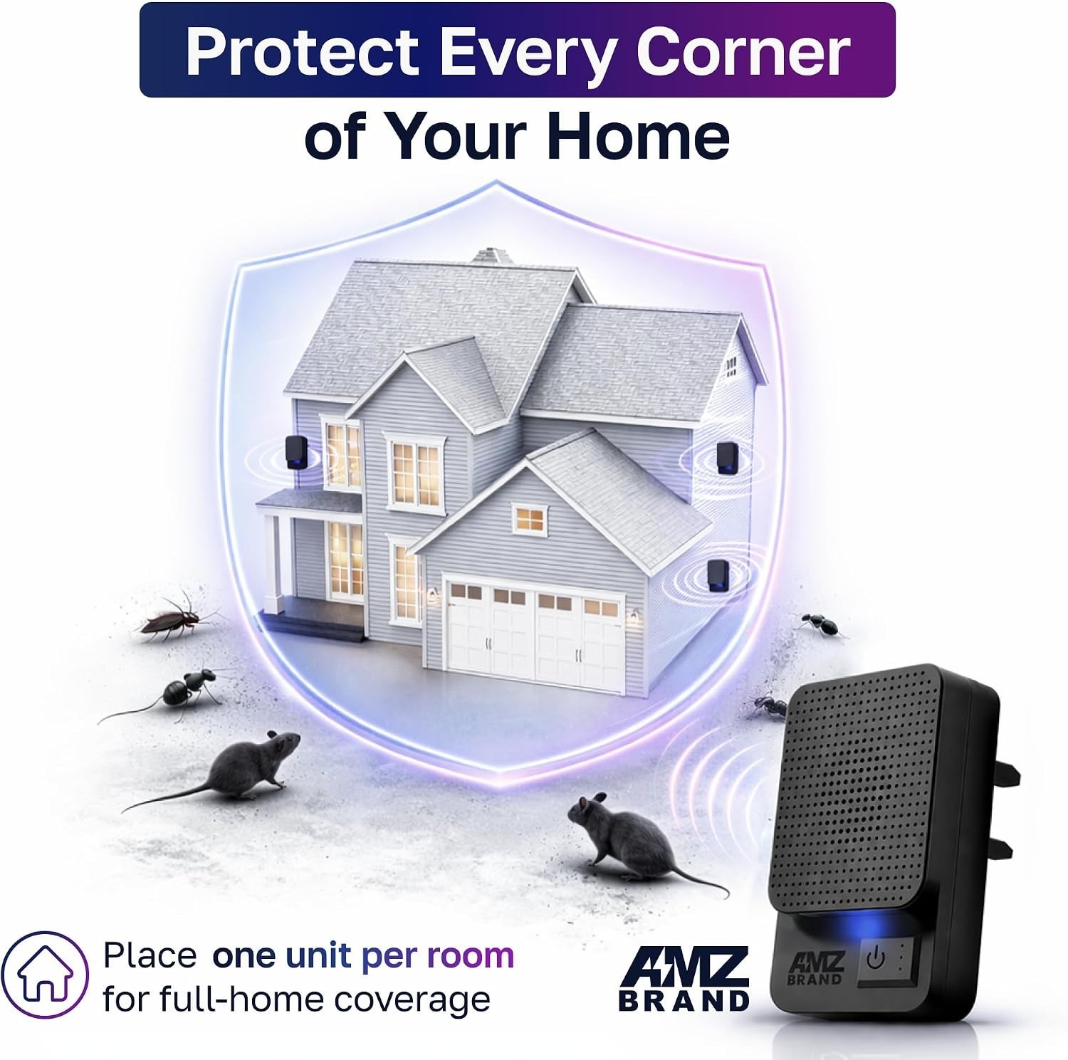2-Pack Ultrasonic Pest Repeller: Silent Rodent & Insect Deterrent, 3 Modes