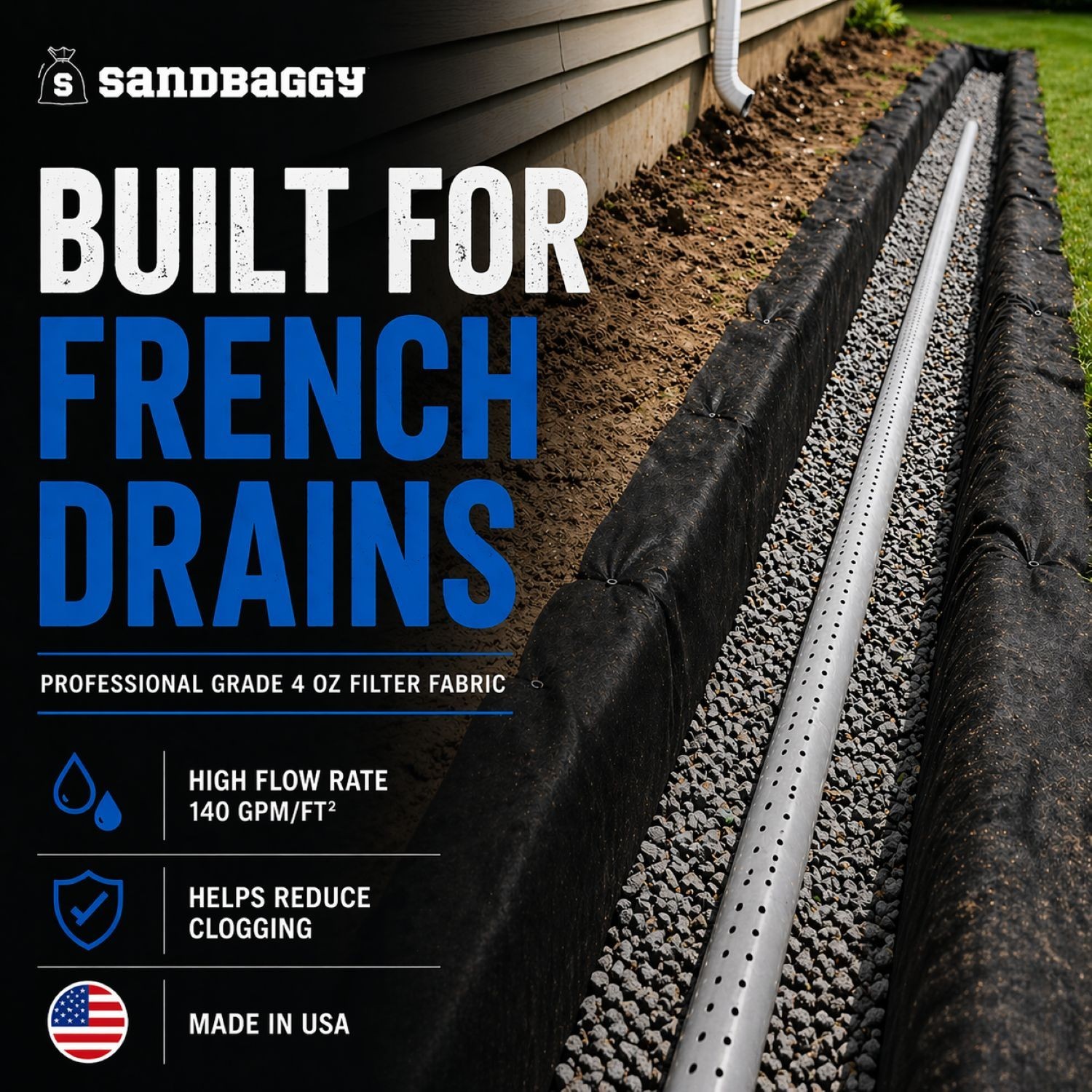 French Drain Filter Fabric | Non-Woven Geotextile Landscape Fabric (4 oz)