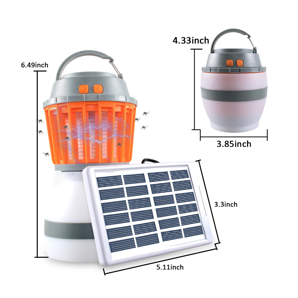 Portable LED Camping Lantern and Mosquito Killer USB Rechargeable+Solar Panel