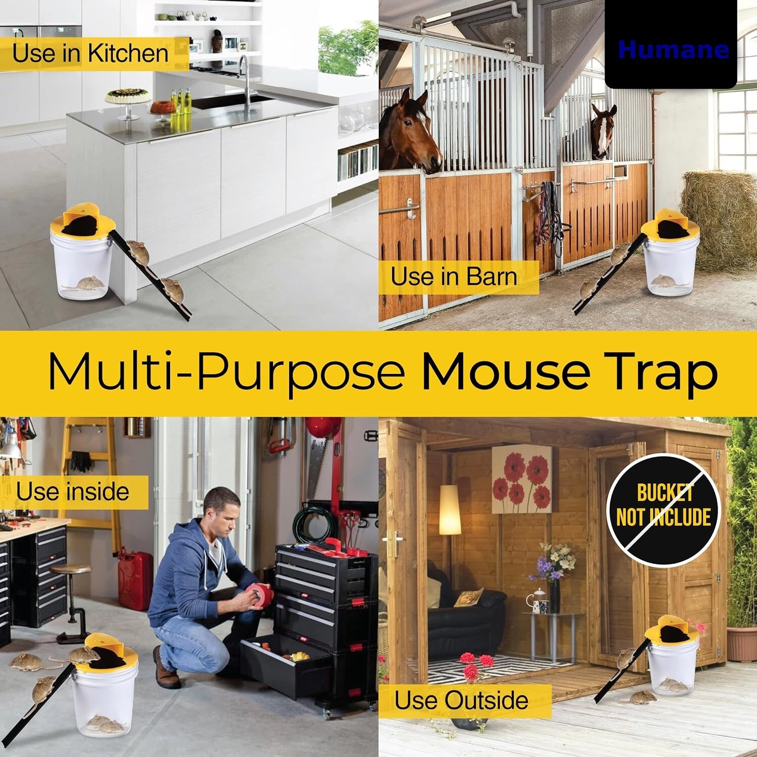 HUMANE Mouse-Rat-Rodent Trap “Flip & Slide” 5 Gallon Bucket Lid Multi Catcher