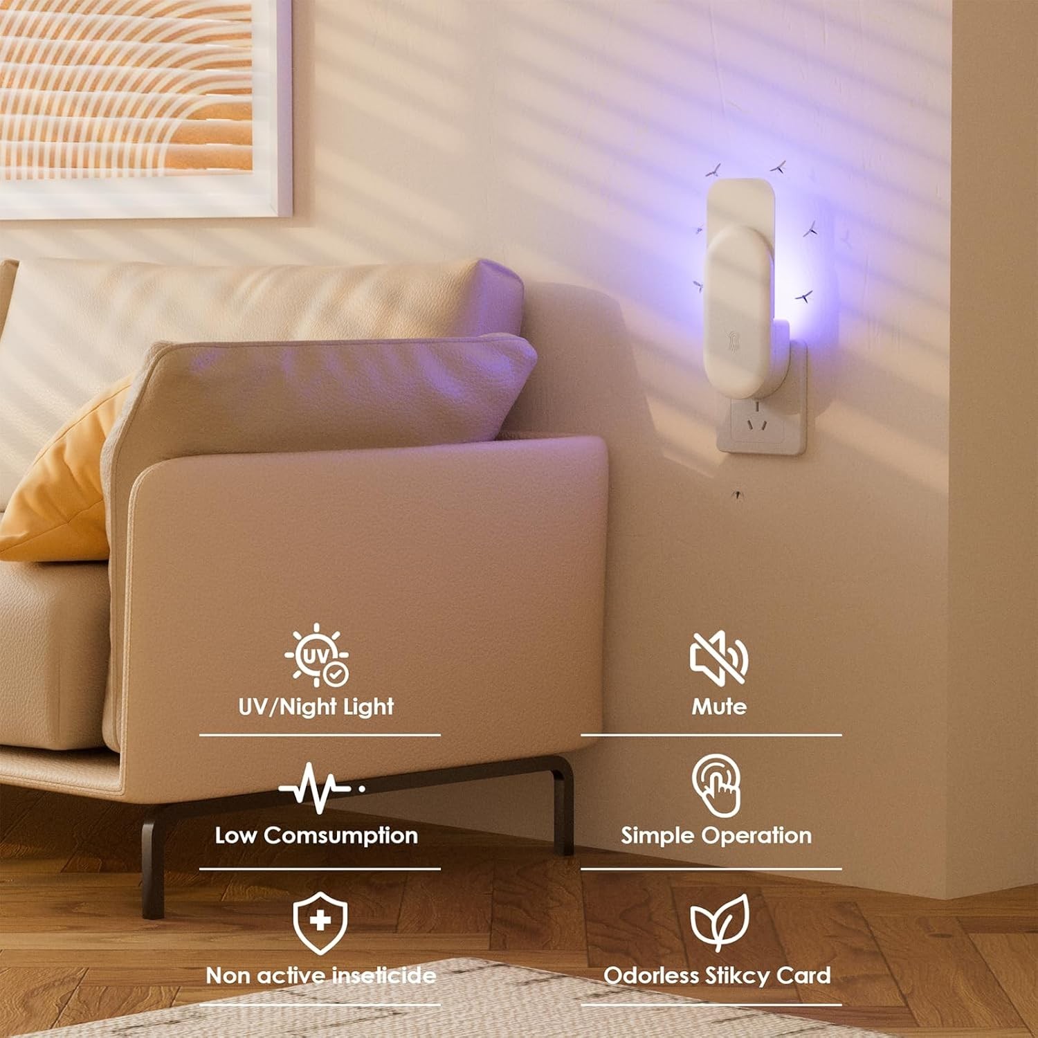 Silent UV Fly Trap – Effective Mosquito & Gnat Catcher with Night Light Feature