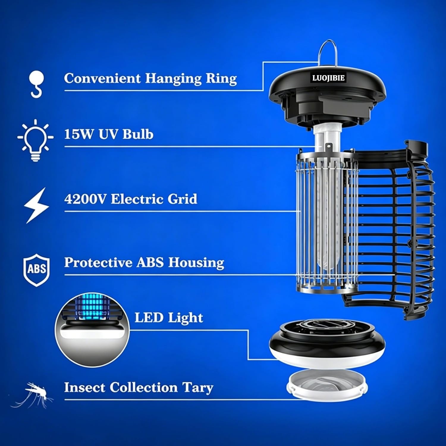 Sleek Modern 4200V Electric Bug Zapper – Indoor & Outdoor Pest Control Solution