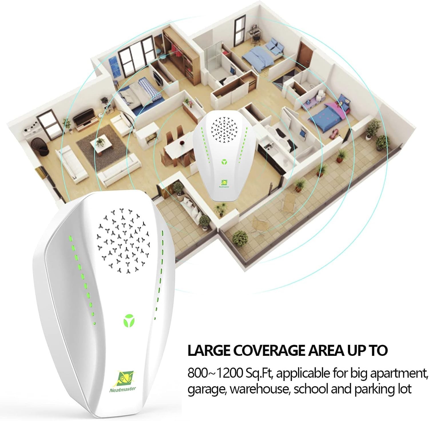 Ultrasonic Pest Repeller, White, Modern