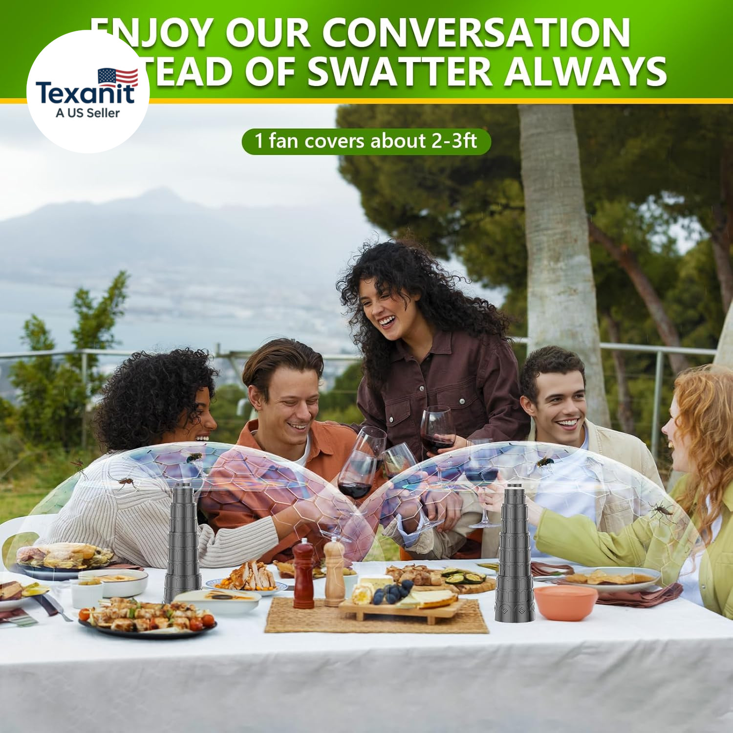 Fly Fans for Tables, Foldable Fly Fan, Chemical Free Food Fans to Keep Flies Awa