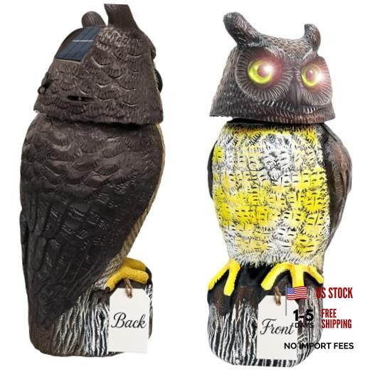 1Pcs Solar Power Owl Decoy – 17″ Motion Sensor Pest Repellent with Rotating
