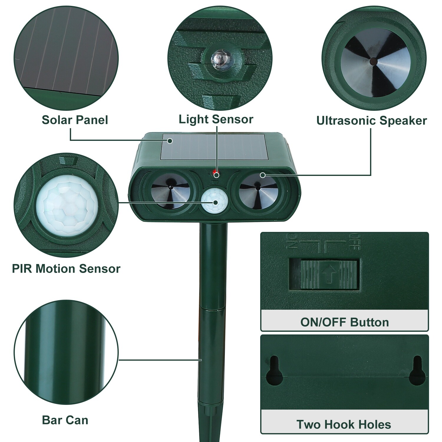 Solar Ultrasonic Animal Repeller Pest Repellent Garden Cat Dog Raccoon Repellent