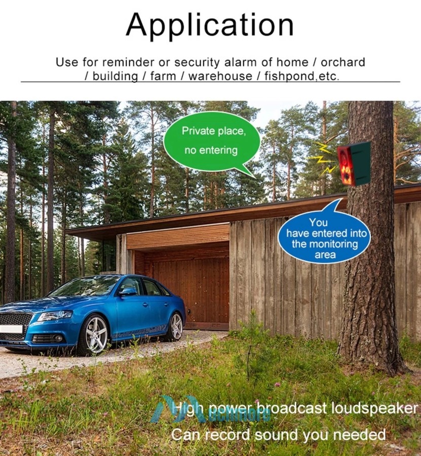 Solar Motion Sensor Alarm Emits Loud Dog Barking & Gunshot Sounds up to 130db