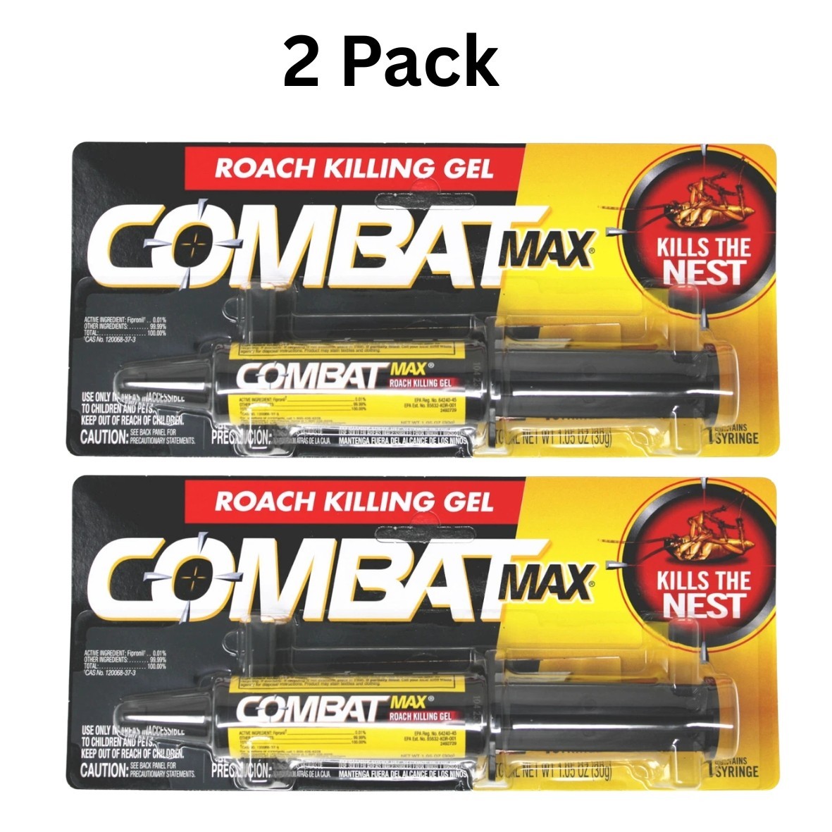 Combat Max Roach Killing Gel for Indoor and Outdoor Use, 1 Syringe, 2 Pack