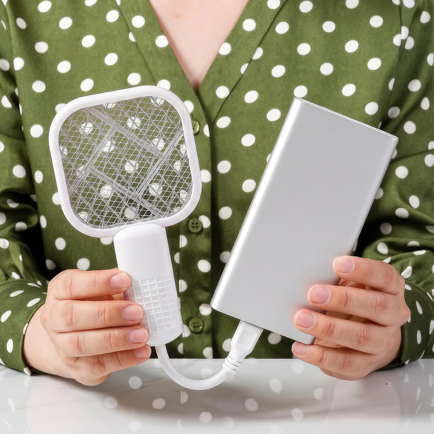 Electric Fly Swatter Racket, 2 in 1 Electric Bug Zapper USB Rechargeable (White)