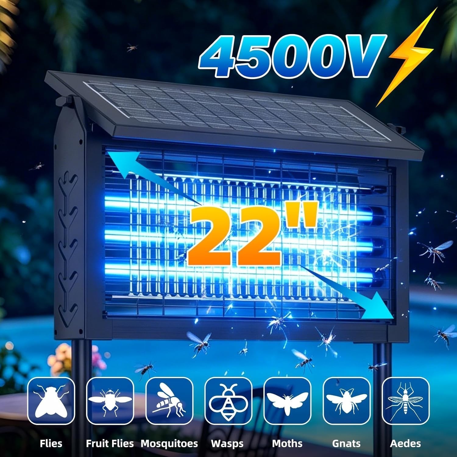 2026 Solar Bug Zapper Outdoor Fly Trap Insect Zapper 4500V Mosquito Zapper