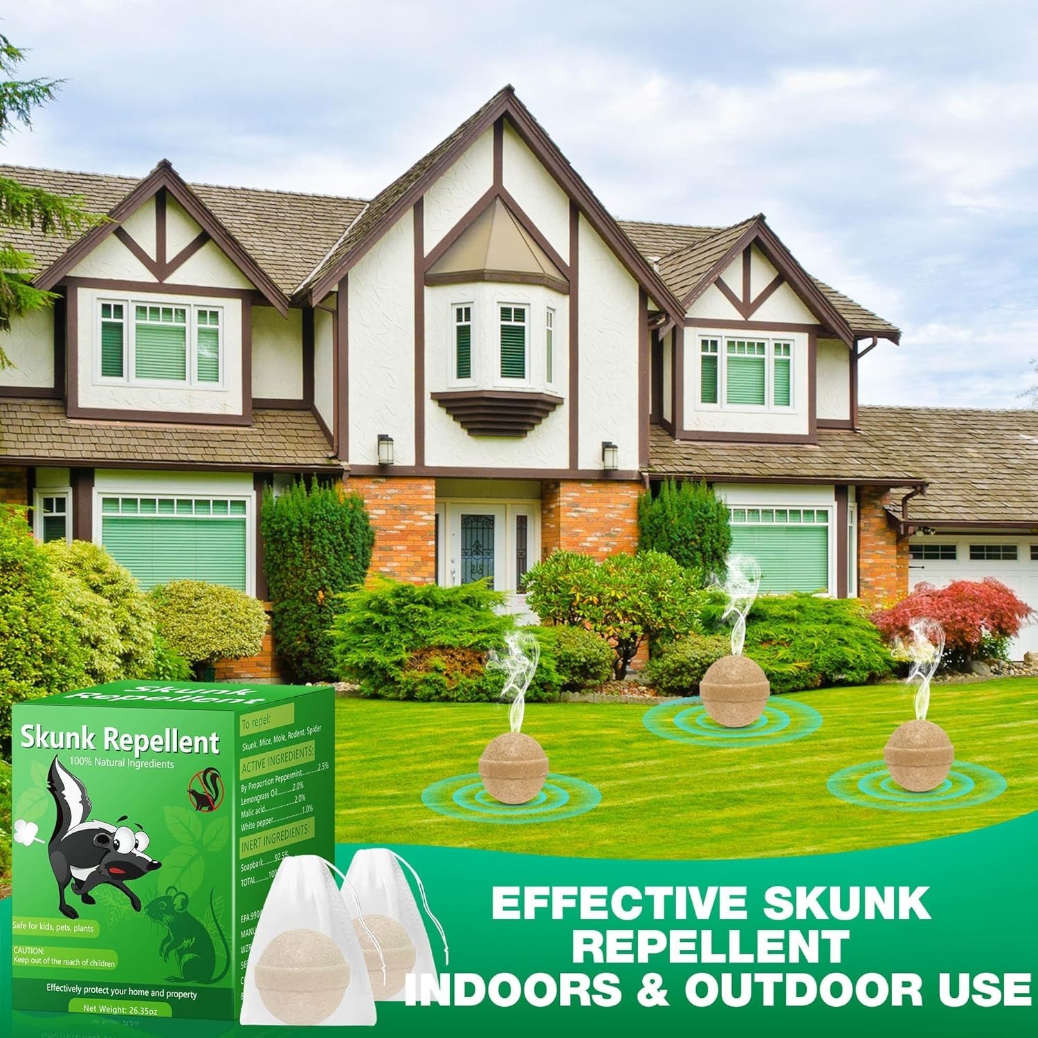 24 Pack Skunk Repellent Outdoor, Natural Peppermint Skunk Repellent Ball Humane