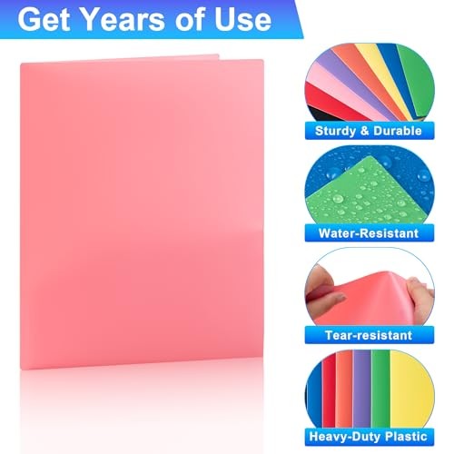CADONO Plastic Folders with Pockets (8 Pack,Assorted Colors), Durable Heavy
