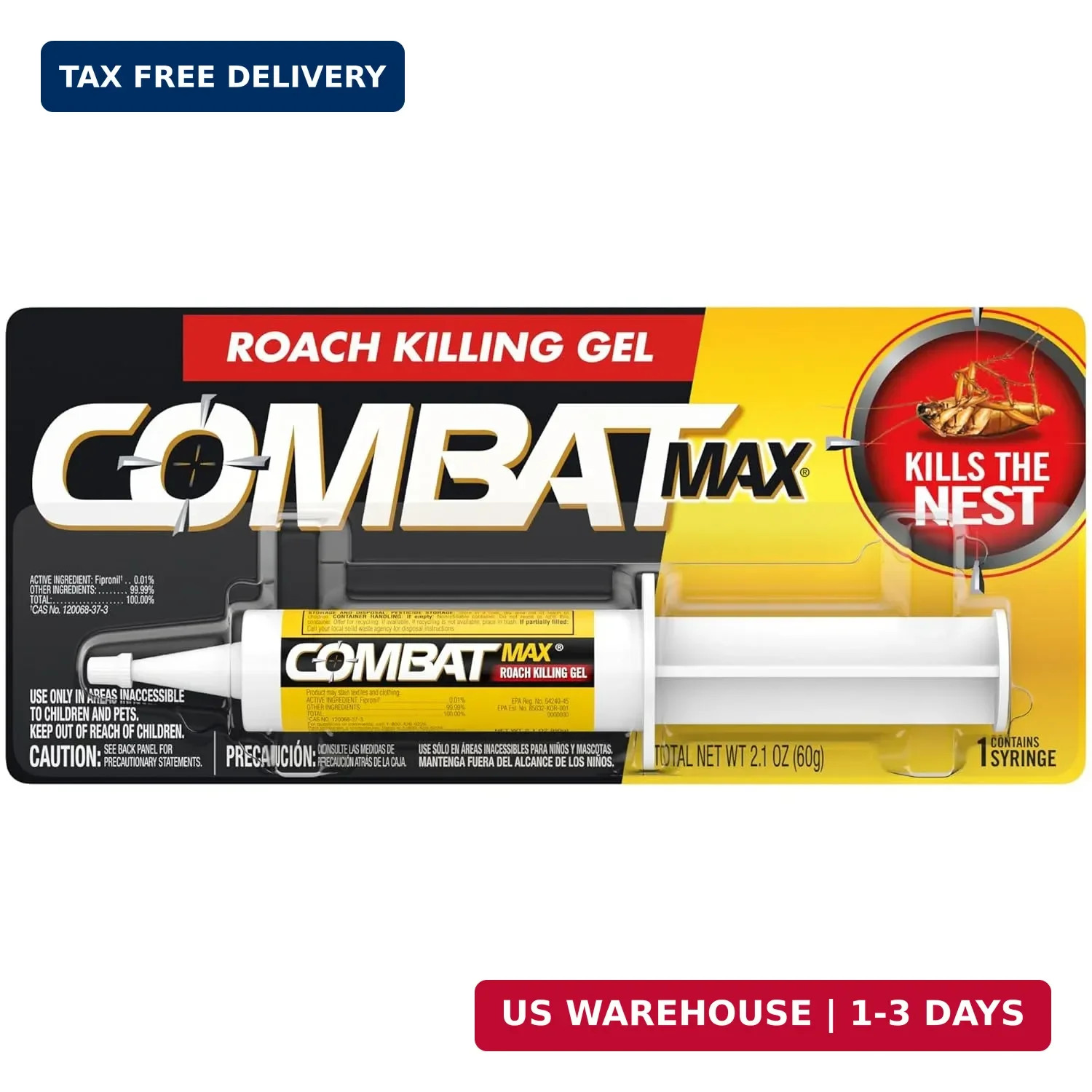 Combat Max Roach Killing Gel for Indoor and Outdoor Use 1 Syringe 2.1 Ounce