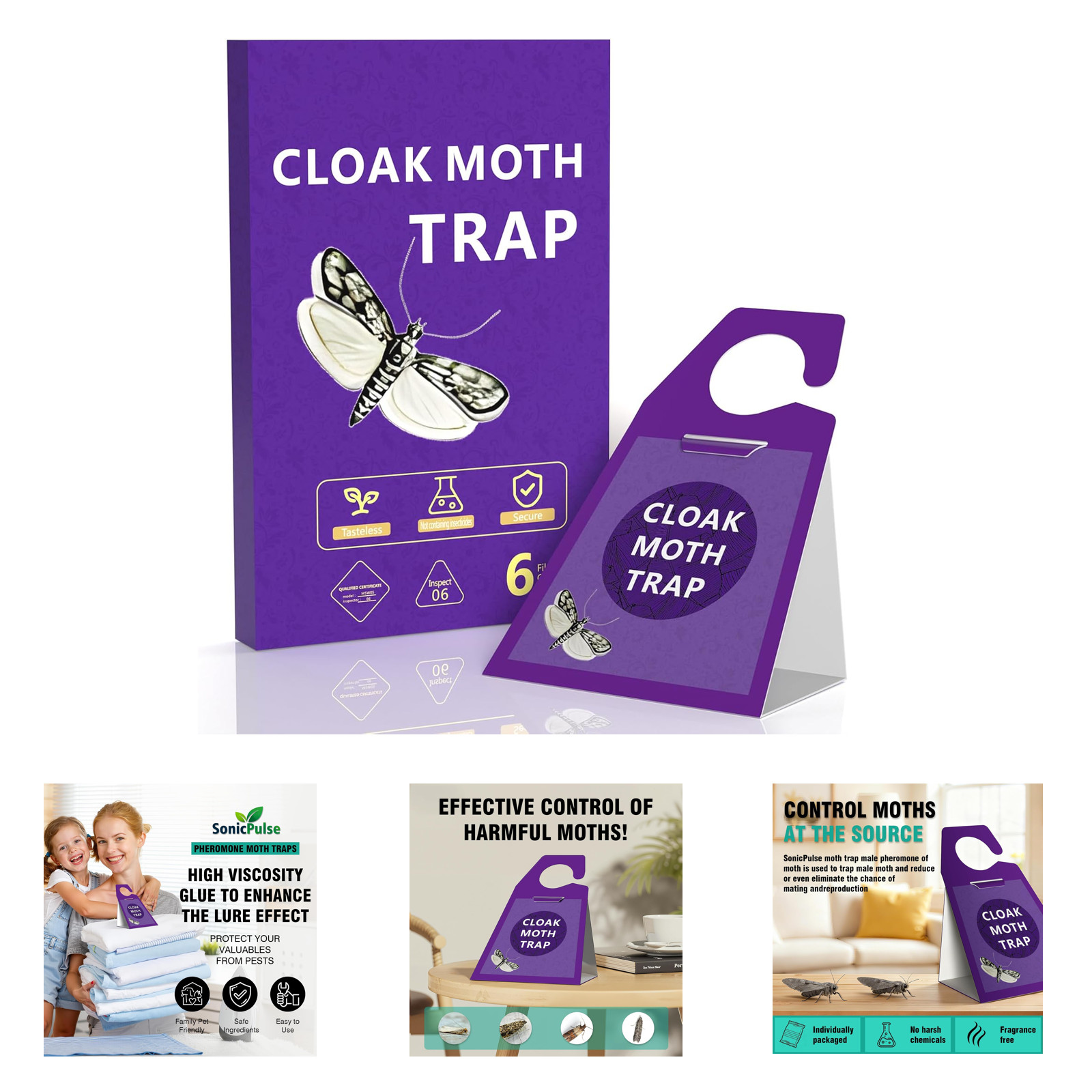 Clothes Moth Traps 6 Pack Extra Strength Sticky Glue Pheromone No Toxic Odorless