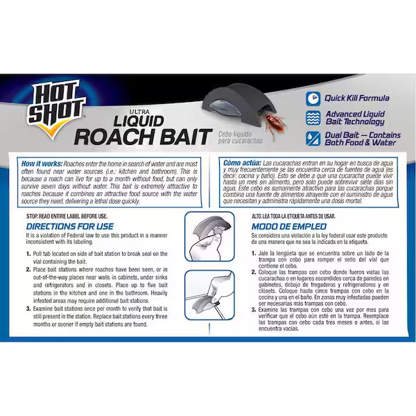 HOT SHOT ULTRA LIQUID ROACH BAIT – 6 COUNT – KILLS ROACHES FAST!!