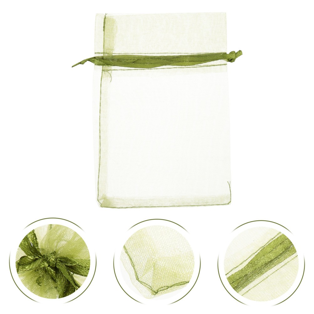 50Pcs Reusable Organza Fruit Mesh Bags Light Green Drawstring Netting Pouches