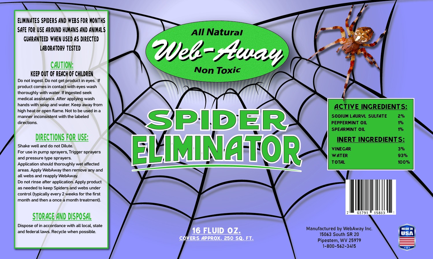 Web-Away SPIDER REPELLENT SPRAY NATURAL WEB ELIMINATOR EFFECTIVE FOR MONTHS