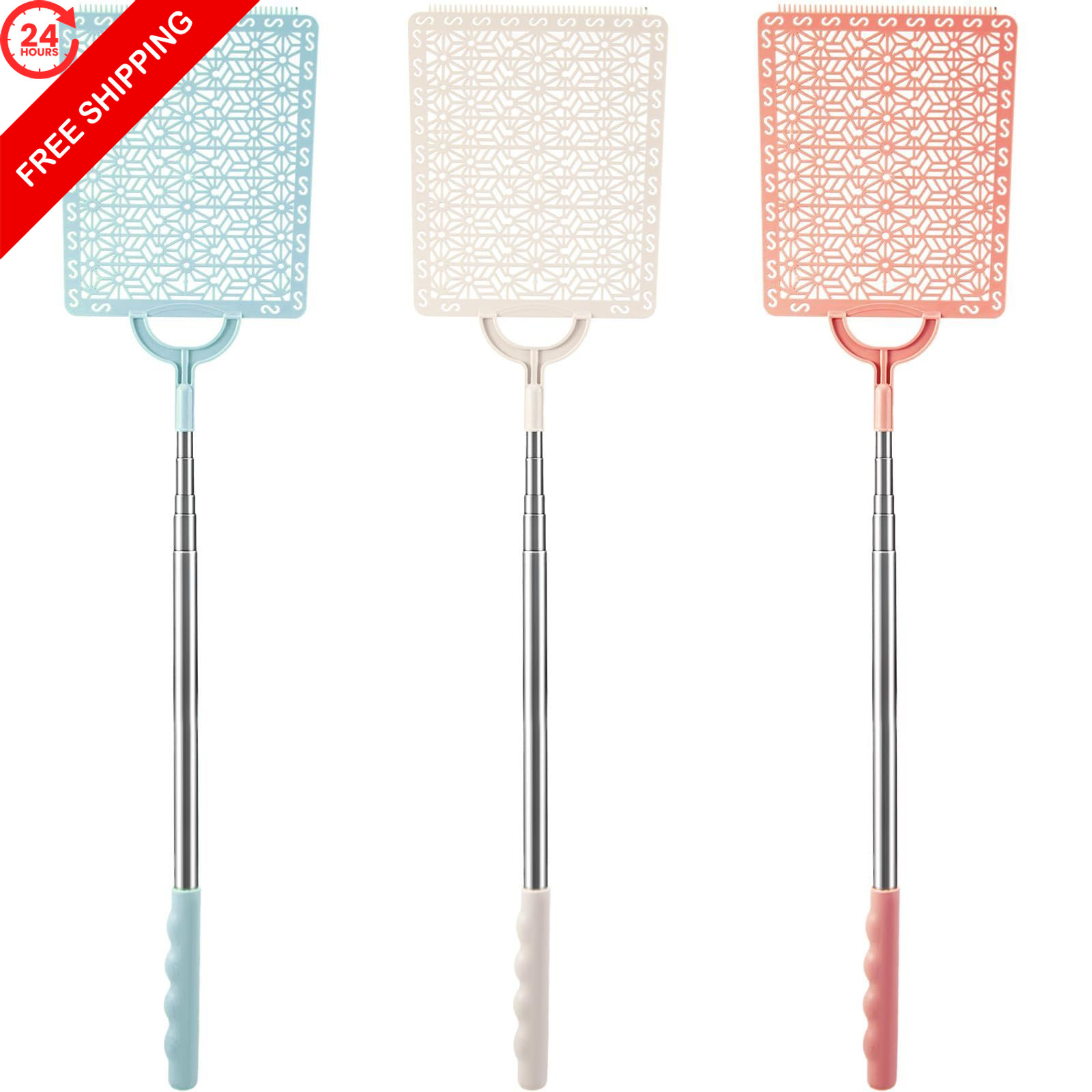Boao 3 Pieces Fly Swatter Manual Retractable Detachable Assorted