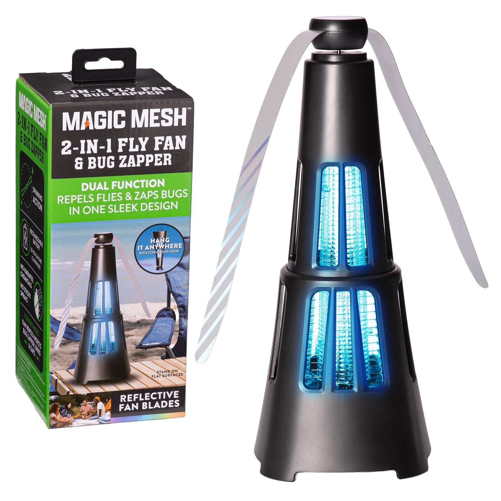 Magic Mesh 2-in-1 Fly Fan & Mosquito Zapper | Rechargeable Electric Black