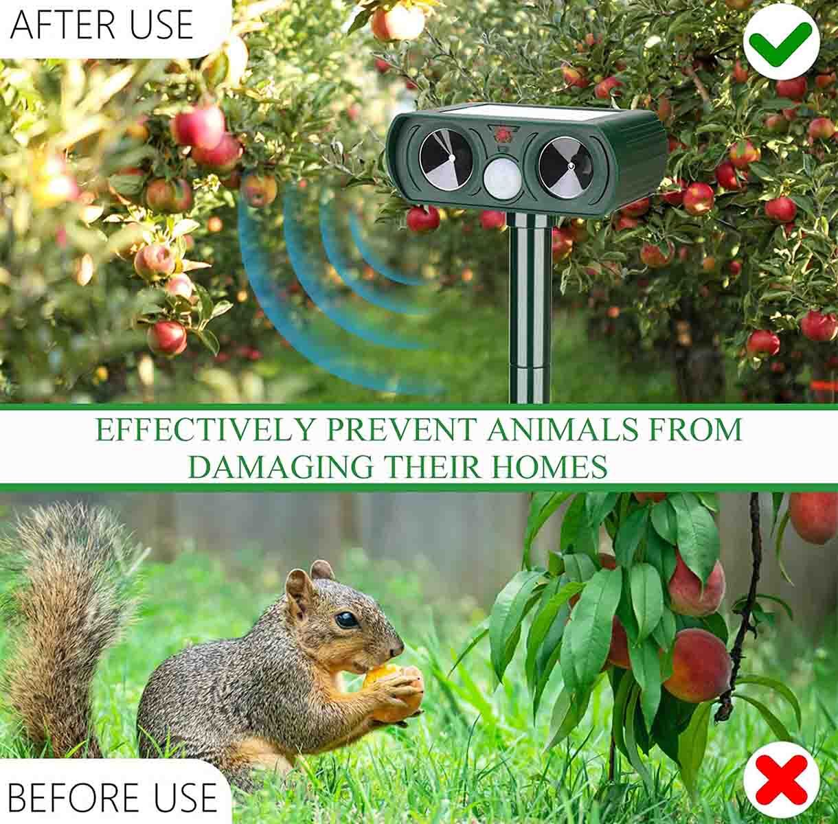 1 Pcs Animal Repeller Ultrasonic Solar Power Outdoor Pest Cat Mice Deer Sensor