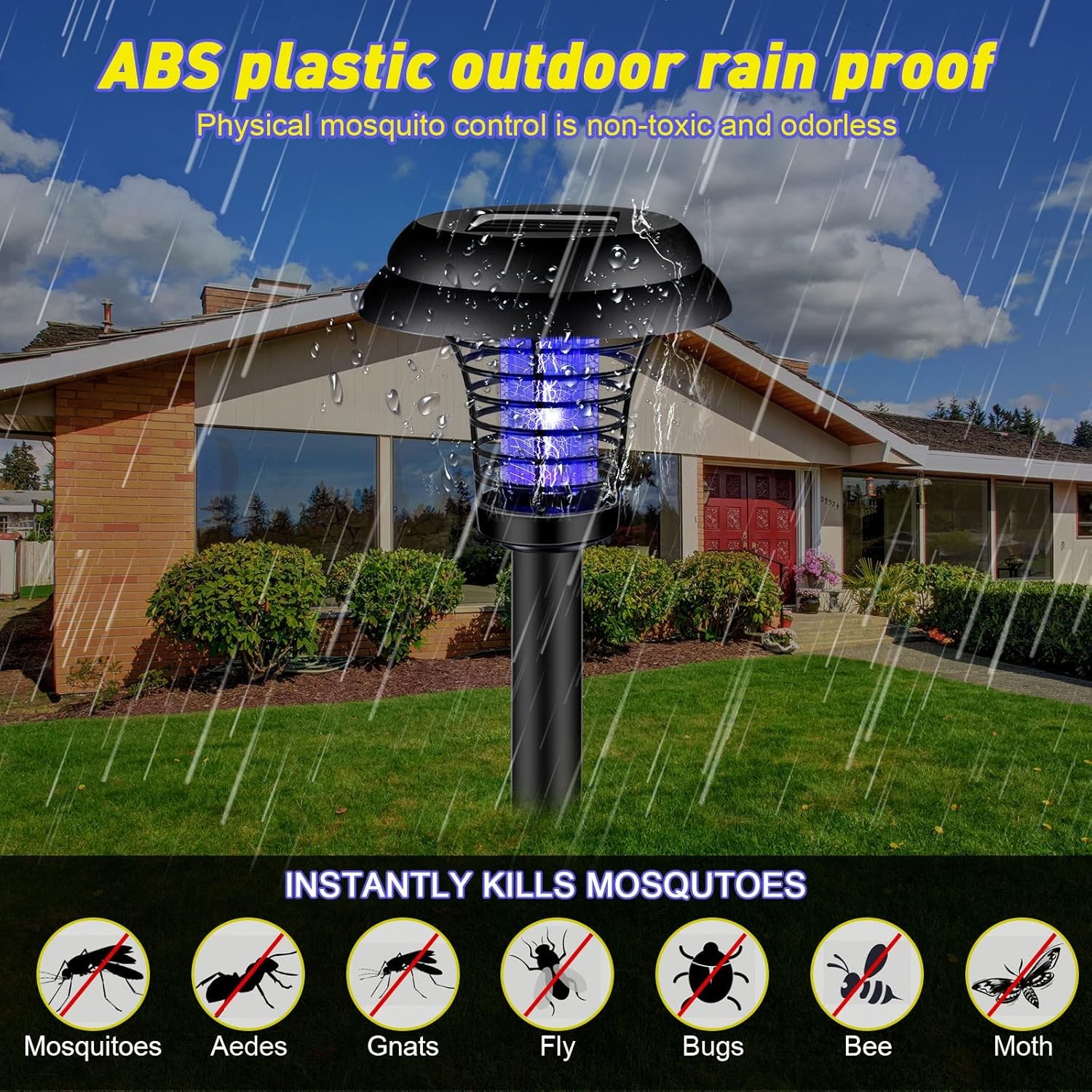 4 Pcs Solar Bug Zapper Waterproof Outdoor Mosquito Zapper Killer and Lighting Re