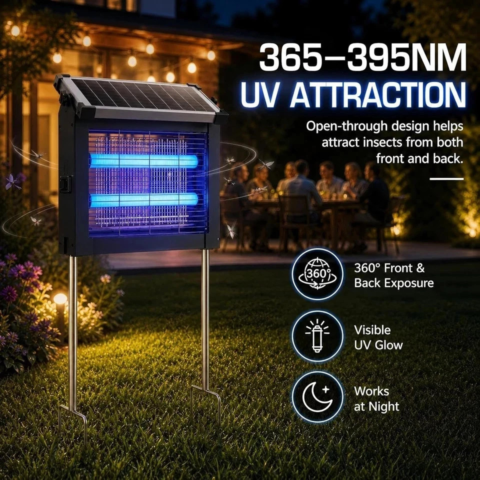 Solar Bug Zapper Outdoor Waterproof, Mosquito Zapper USB-C Rechargeable Solar Bu