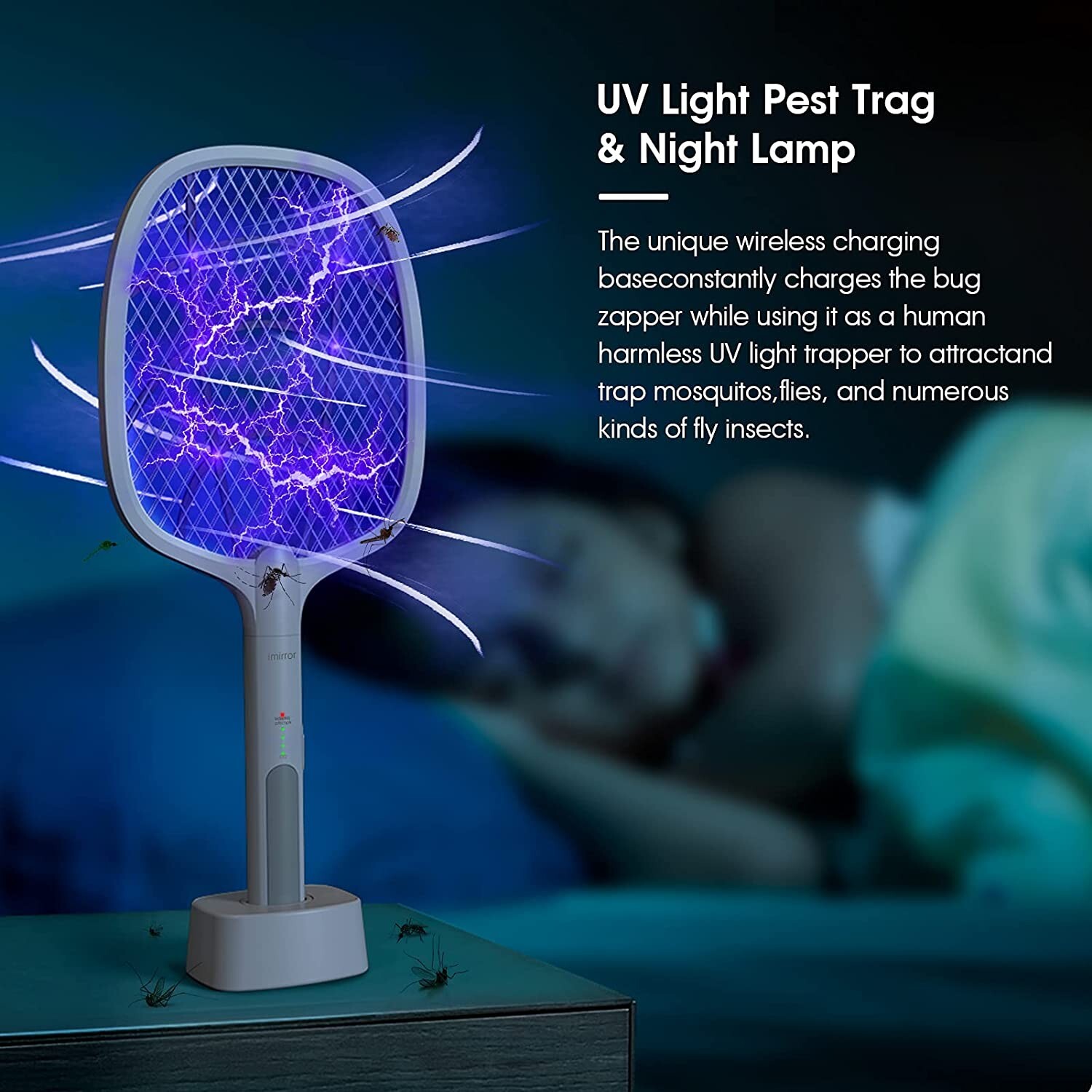 2-in-1 Electronic Mosquito Fly Bug Swatter Insect Killer Zapper Light Trap Lamp
