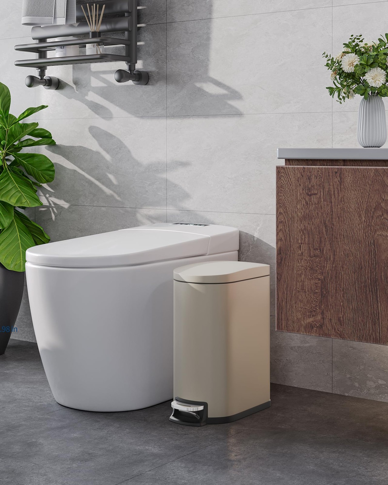Garvee 2.6 gal Metal Bathroom Trash Can with Lid Slim Waterproof Garbage Bin Bed