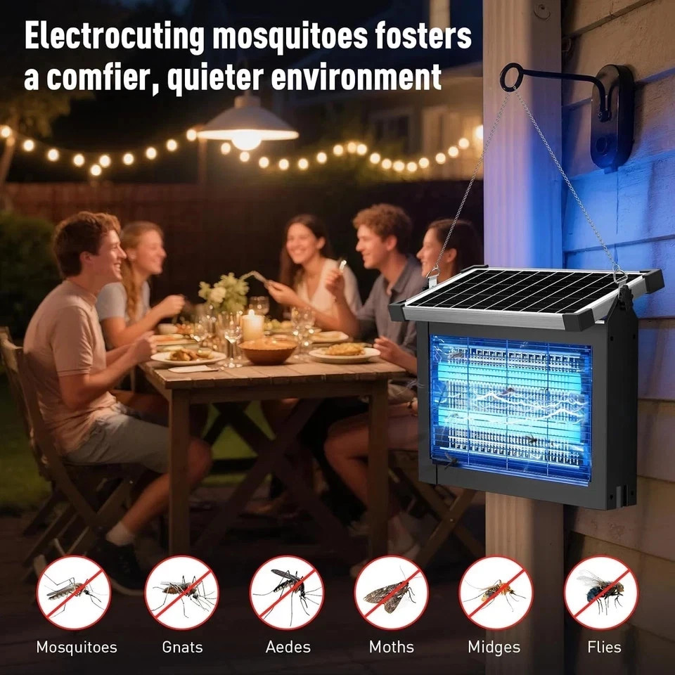 Solar Bug Zapper Outdoor Waterproof, Mosquito Zapper USB-C Rechargeable Solar Bu