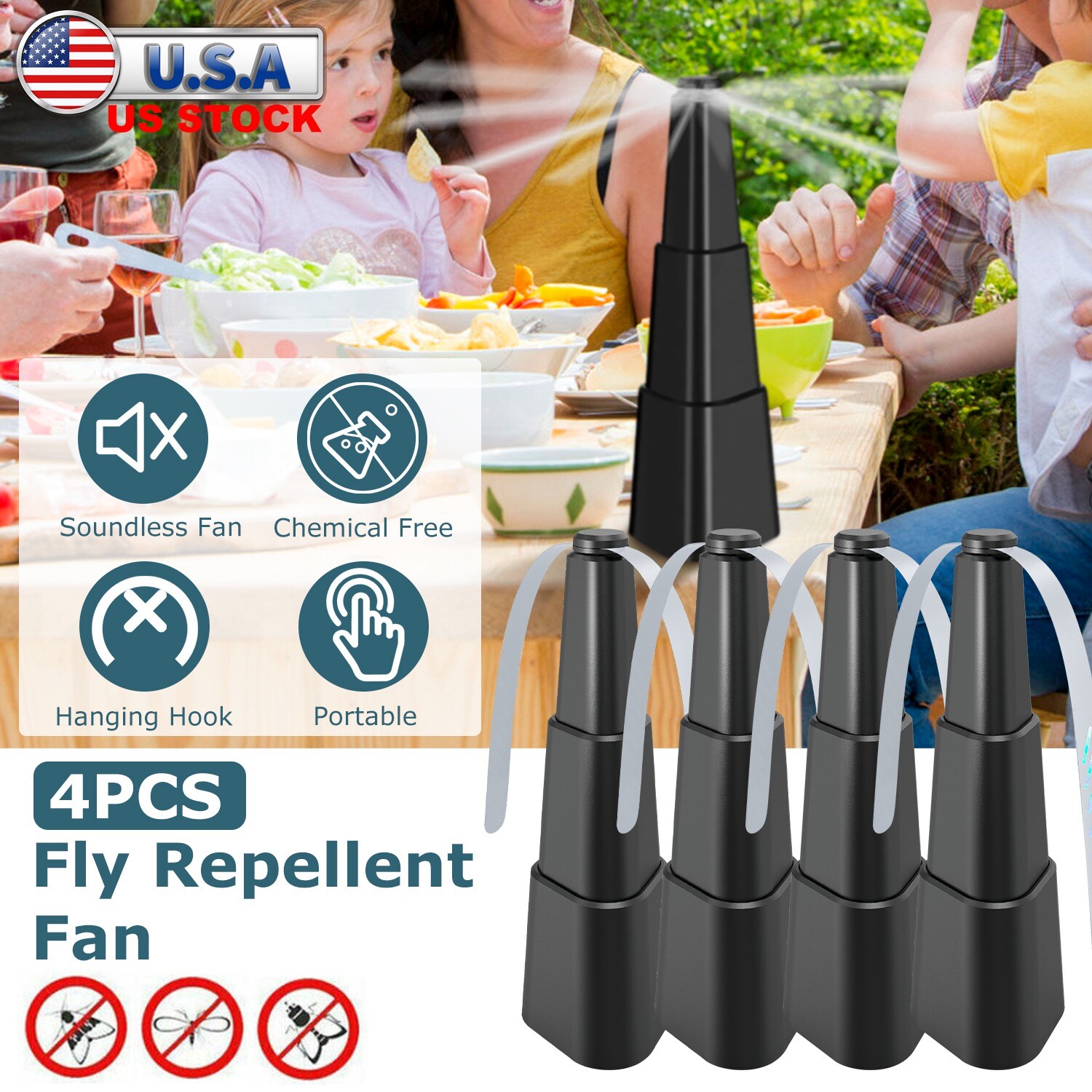 4pcs Fly Mosquito Pest Bugs Repellent Fan Battery Power Food Protector Portable