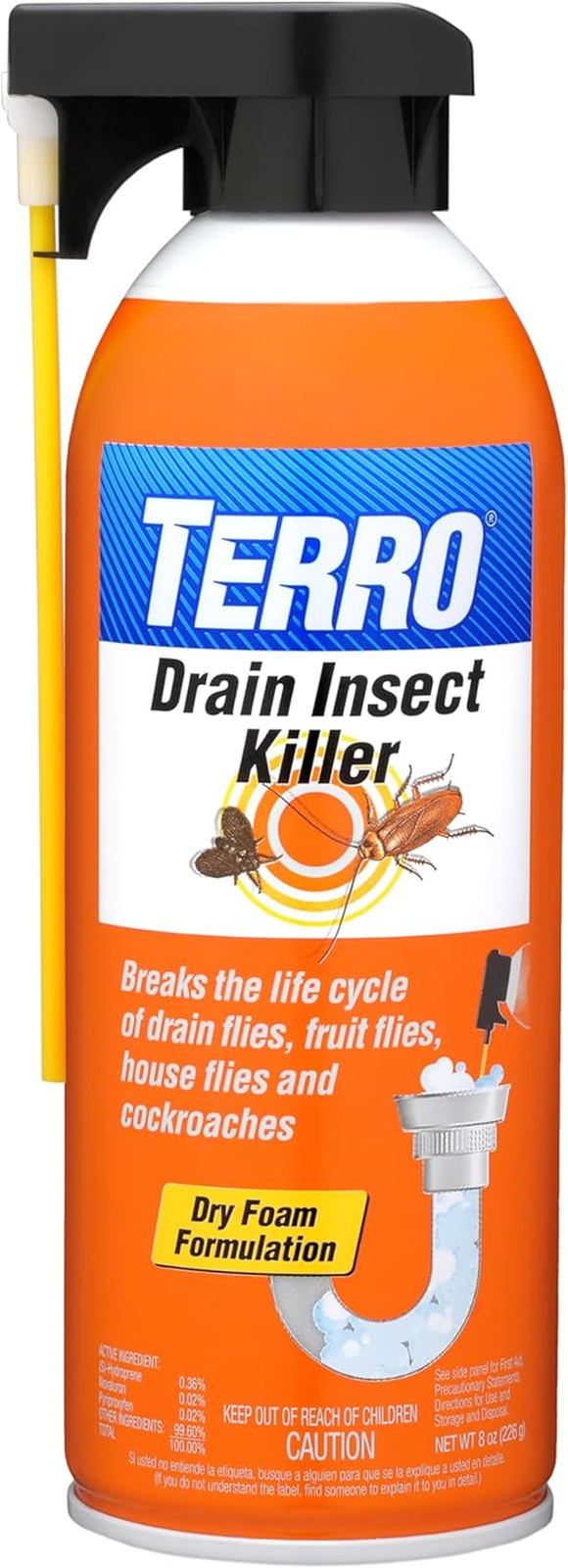 TERRO T590 Drain Insect Killer Foam 1-Pack – Indoor Infestation Treatment for Co