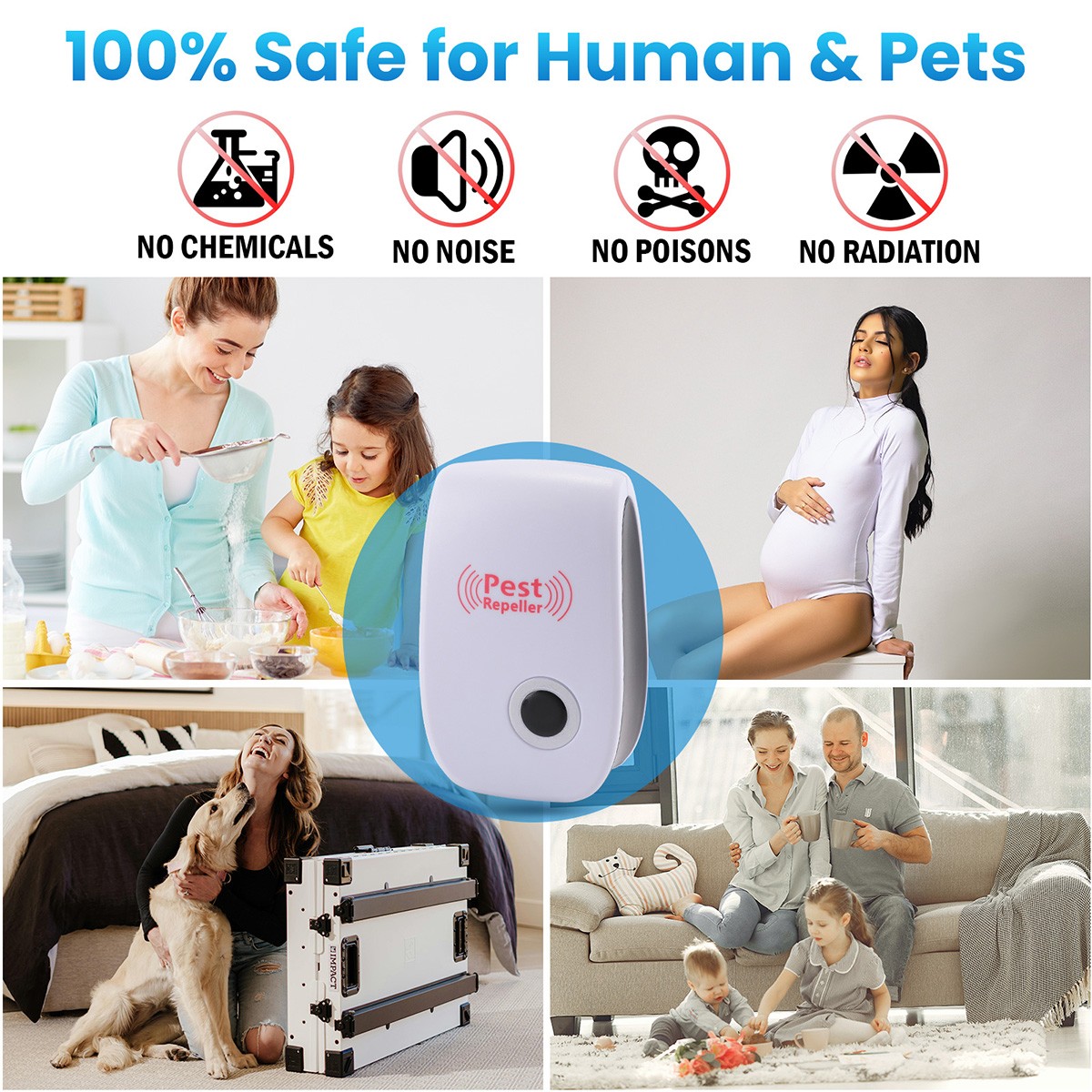 4pcs Ultrasonic Pest Control Repeller Reject Rat Mice Mouse Spider US Plug-in