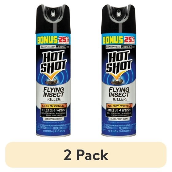 2 pack Hot Shot Flying Insect Killer Aerosol Spray, Clean Fresh Scent, 18.75 OZ