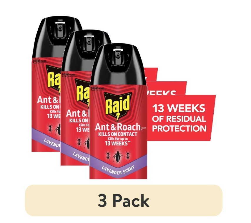 Raid Ant & Roach Killer Spray Lavender Scent for Listed Bugs 17.5 oz, 3 PACK