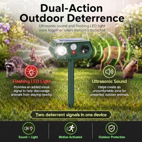 2026 Upgraded Solar Ultrasonic Animal Repeller Outdoor,Deer Repellent Green