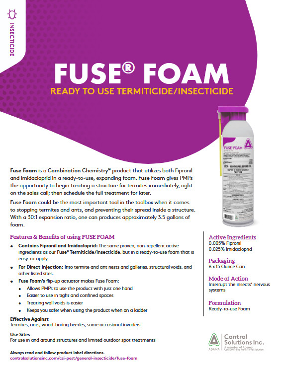 15 oz Fuse Foam Termite Ant CONTROL Insectide Fipronil Termiticide NO Ship to NY