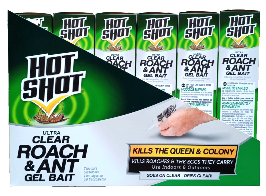 6 PACK – Hot Shot Ultra Clear Roach and Ant Gel Bait Killer Poison Queen Colony