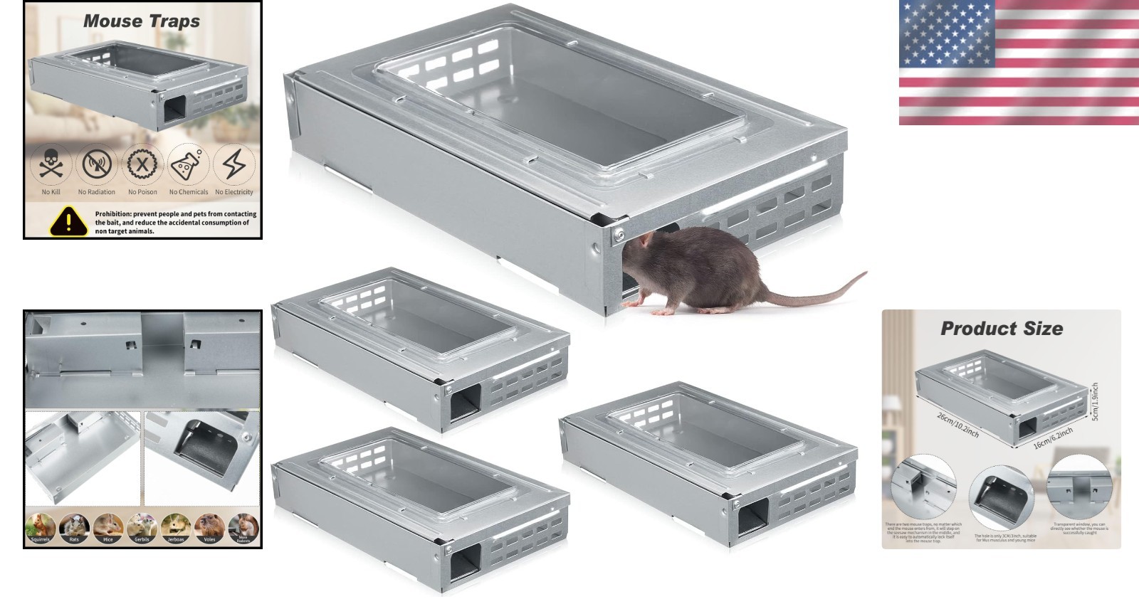 4 Pack Clear Top Mouse Traps – Indoor Outdoor Rodent Control