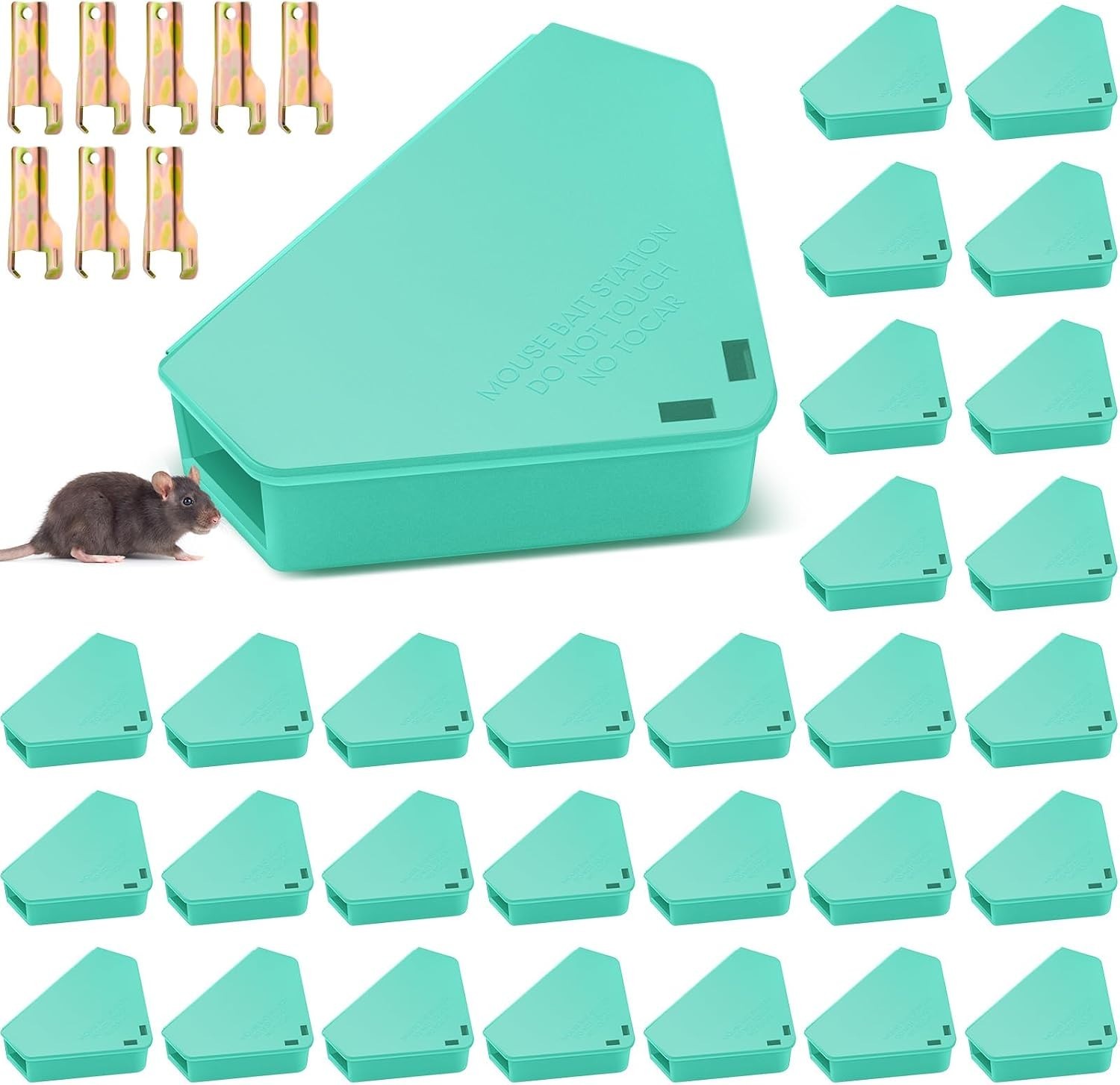 Set of 36 Lockable Mouse Stations – Modern Blue, Enclosed Design, Key Included