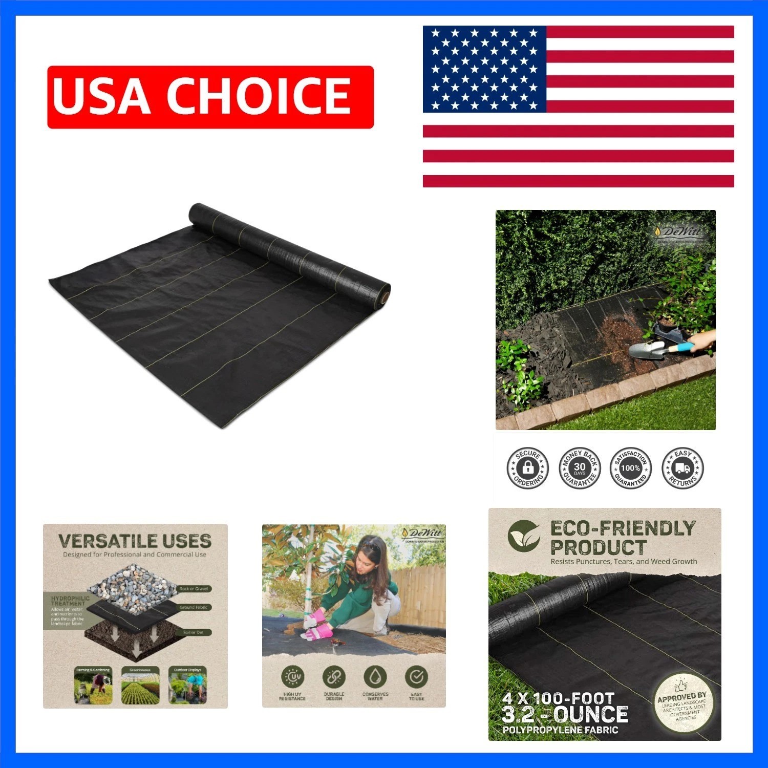 Dewitt Sunbelt Weed Barrier Fabric 3.2 oz, 4 x 100 Feet – Heavy-Duty Ground C…