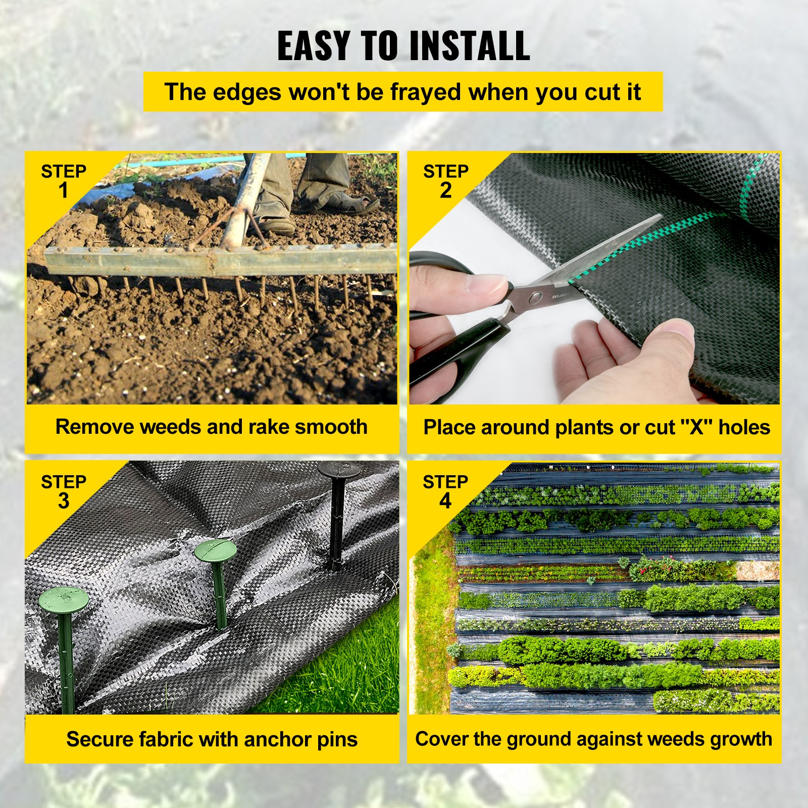 6.5′ x 300′ 3 oz Heavy Duty Woven Weed Barrier Fabric, Black Polypropylene
