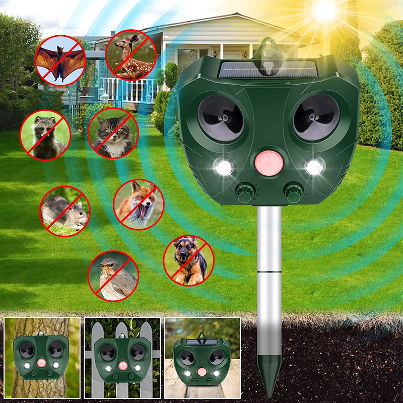 Repelente solar ultrasónico para animales para perros, gatos, pájaros y mapaches