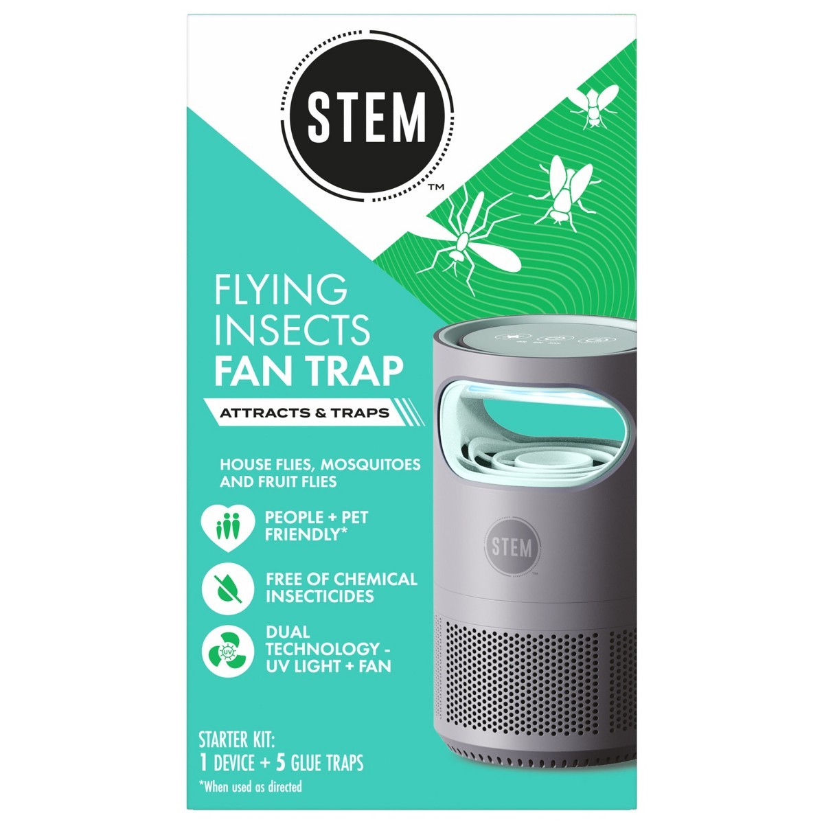 STEM Electric Fan Fruit Fly, Gnat & Fly Trap Starter Kit – 1 Unit + 5 Glue Traps