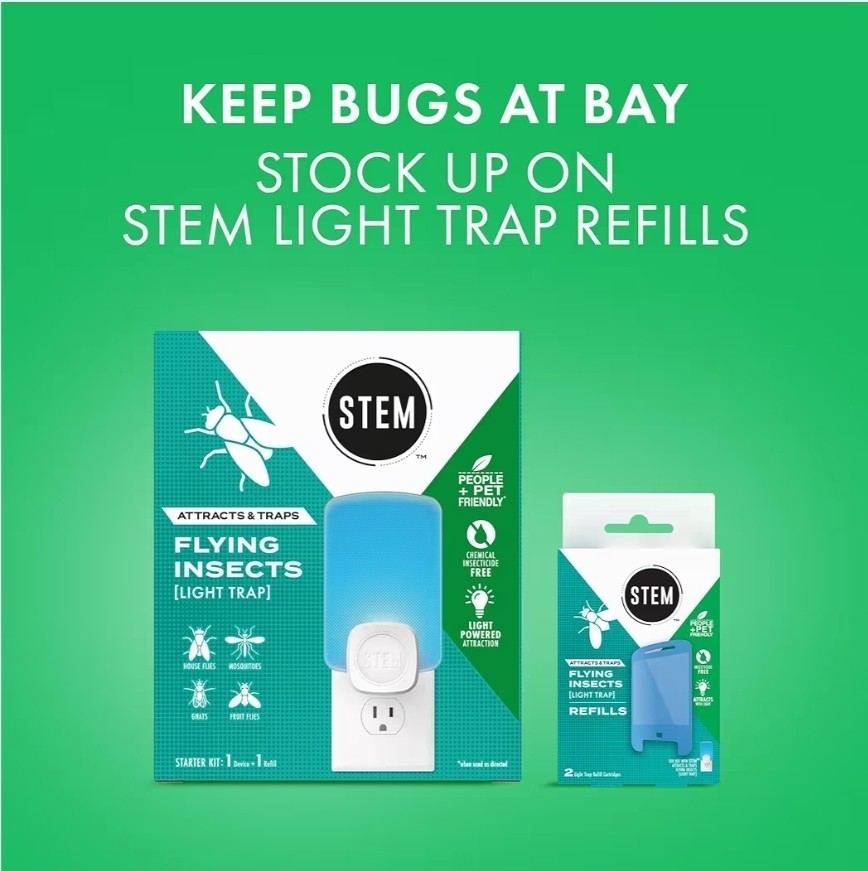 STEM Indoor Fruit Fly Light Trap, 2 Pack Plug-ins and 4 Cartridge Starter Kit