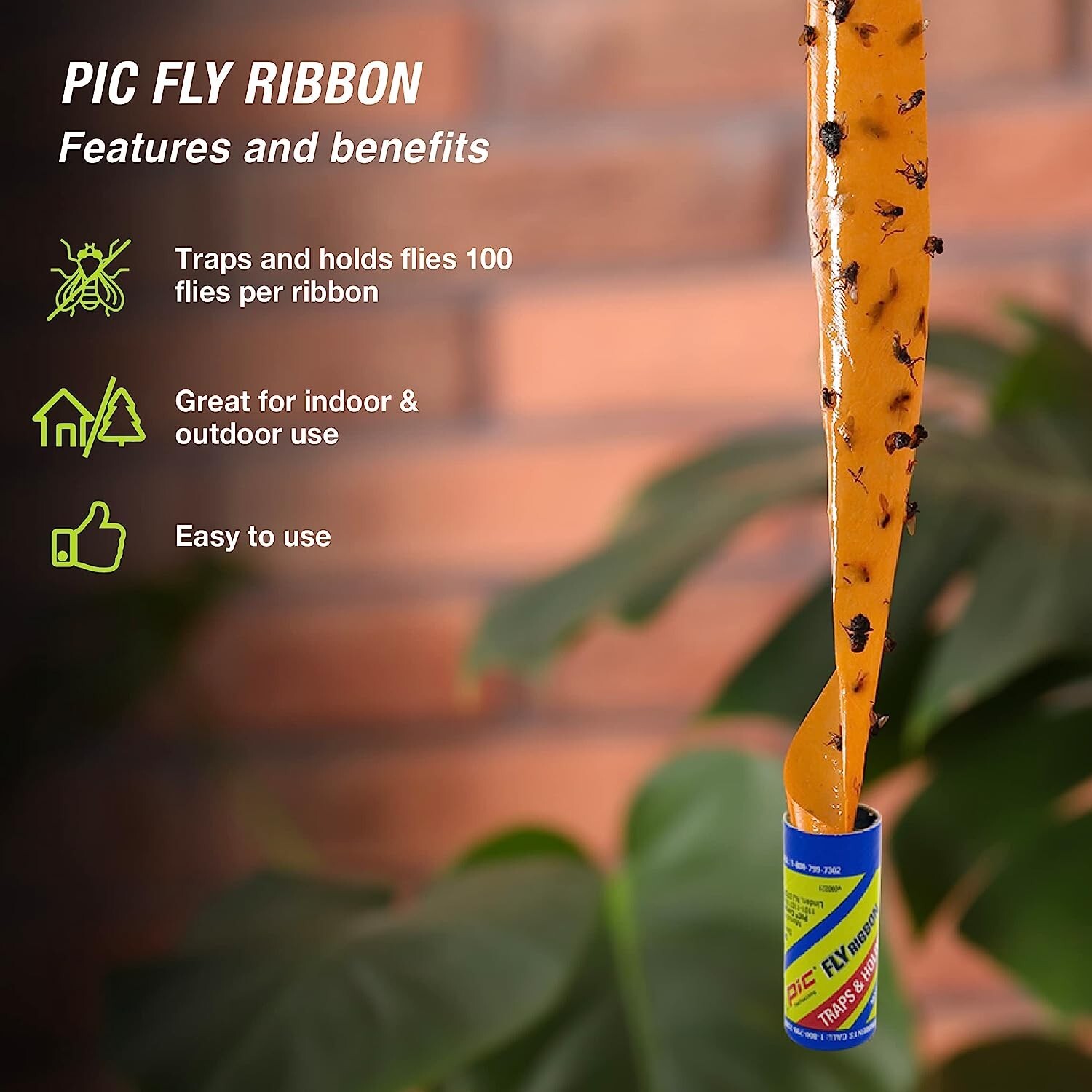 PIC*  FR10B Fly Ribbons Fruit Fly Traps For Indoors and Outdoors, Bug Trap 10pk
