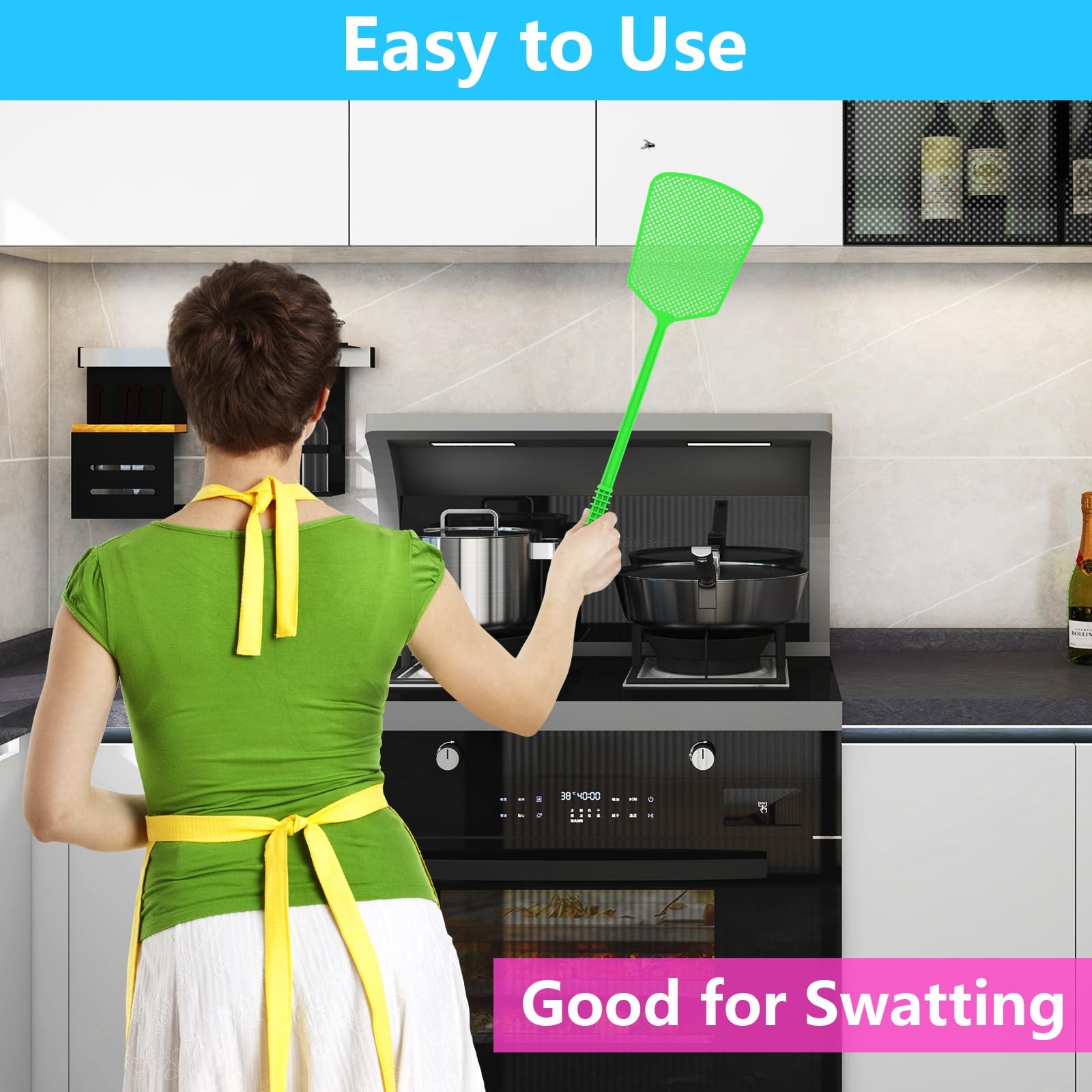 Fly Swatter,5 Pack Plastic Heavy Duty Manual Fly Killer, Long Handle Flyswatt